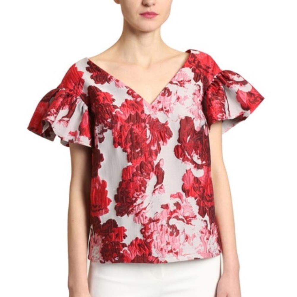 Badgley Mischka Brocade Floral Top
